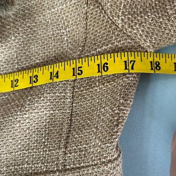 Zara 2000s Y2K Tweed Tan Blazer Faux Fur Collar Wool Blend Women’s 6 Academia - Picture 7 of 10